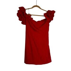 H&M Red Off the Shoulder Ruffle Sleeve Mini Dress Size Medium